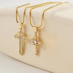 Cadena de lujo con colgante de Cruz de circonia cúbica para niña, cadena de lujo con colgante de Cruz de zirconia cúbica - Product Image 6