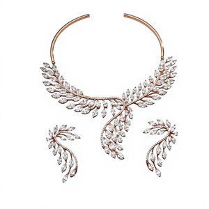 Juego de Collar de Diamantes de Lujo con Baño de Oro Sólido de 18K, Corte Brillante Redondo, Joyería de Compromiso y Boda para Mujer - Product Image 1