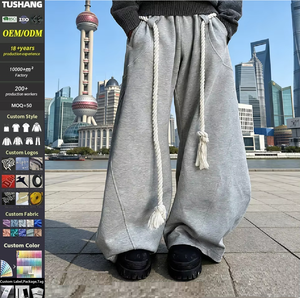 <span class=keywords><strong>Pantalon</strong></span> de jogging unisexe en coton brossé, coupe ample et oversize, personnalisable - Product Image 1
