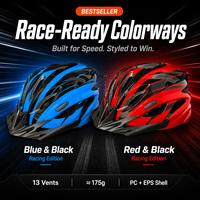 Casque de course léger Lanbomeini 081 250g avec aérations, coque PC/EPS, antichoc, bleu/rouge/noir, pour adultes, vélo de route/VTT