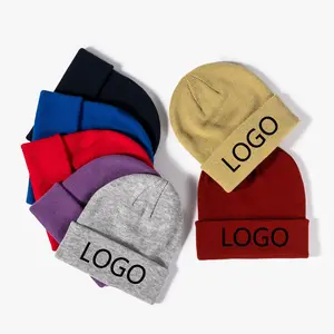 Gorro deportivo personalizado de alta calidad con logotipo bordado, gorro negro para correr, gorro de punto de invierno, gorros de invierno