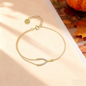 <span class=keywords><strong>Bracciale</strong></span> da <span class=keywords><strong>donna</strong></span> in <span class=keywords><strong>argento</strong></span> <span class=keywords><strong>925</strong></span> placcato oro 18 carati con fibbia a ferro di cavallo portafortuna e doppia catena, all'ingrosso - Product Image 6