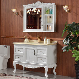 American style oak ceramic integrated basin intelligent mirror cabinet solid wood floor standing bathroom cabinet - Product Image 2