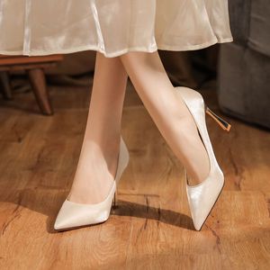 6682B Satin Stiletto <b>Heels</b> Pointed Toe High <b>Heel</b> Elegant Women's Wedding Party Work Shoes White <b>Red</b> - Product Image 3