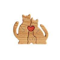 Holz katze Mutter Vater und Kind Familie Puzzle 4 in 1 Satz Ornament Dekoration Muttertag Geschenk