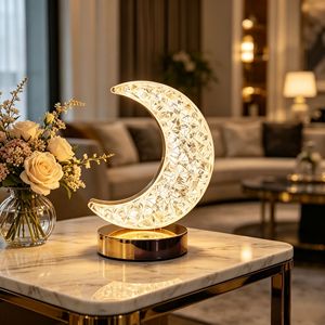 Romantic Moon Shape LED Table <b>Lamp</b> USB Rechargeable <b>Touch</b> Control 3D Crystal Night Light for Bedroom Decor & Gift - Product Image 3