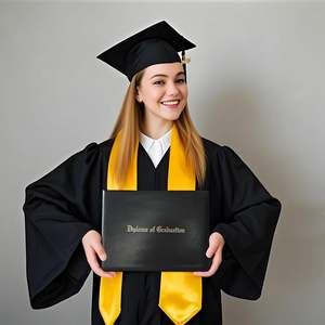 Robe et casquette de graduation avec pompon et breloque année 2025 2026-étole dorée de 72 "-porte-diplôme noir - Product Image 6