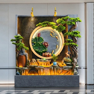Grande Fontaine Murale Chinoise en Résine avec Cascade, Rocaille, Reliefs de Pino, Lotus et Carpes Koï, et Éclairage LED pour la Décoration de Hall et de Villa - Product Image 4