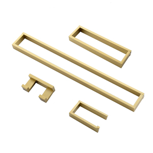 Ensemble d'accessoires de salle de bain en or brossé : <span class=keywords><strong>porte</strong></span>-serviettes, <span class=keywords><strong>porte</strong></span>-rouleau de papier toilette, crochets pour peignoirs, idéal pour les petites salles de bain - Product Image 1