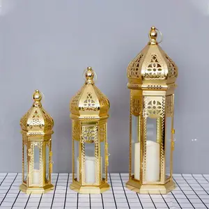 Metal Gold Candle Holders Lanterns And Candle Jars ramadan Lanterns Glass lanterns decorative