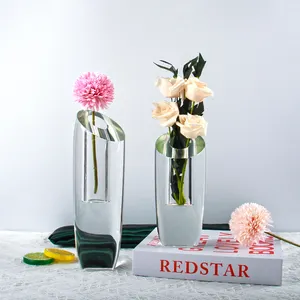 Home Office Desktop Decor Beveled Cylinder Shaped Crystal Glass Flower Vase Clear Crystal Vase