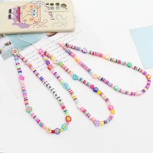 Mode Boho Schmuck Perlen Farbe Streifen Brief Handy Ketten Bunte Ton Telefon Lanyard für Frauen