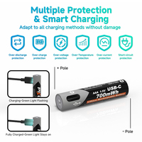 PKCELL Aa Usb Batteries Rechargeables Aa/aaa Type-c Batterie 1.5v Usb 700mwh Batterie Rechargeable