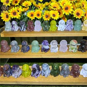 Kindfull 3cmクリスタル犬多素材手で刻まれた自然な癒しの石犬の彫刻瞑想のための犬の彫刻 - Product Image 1