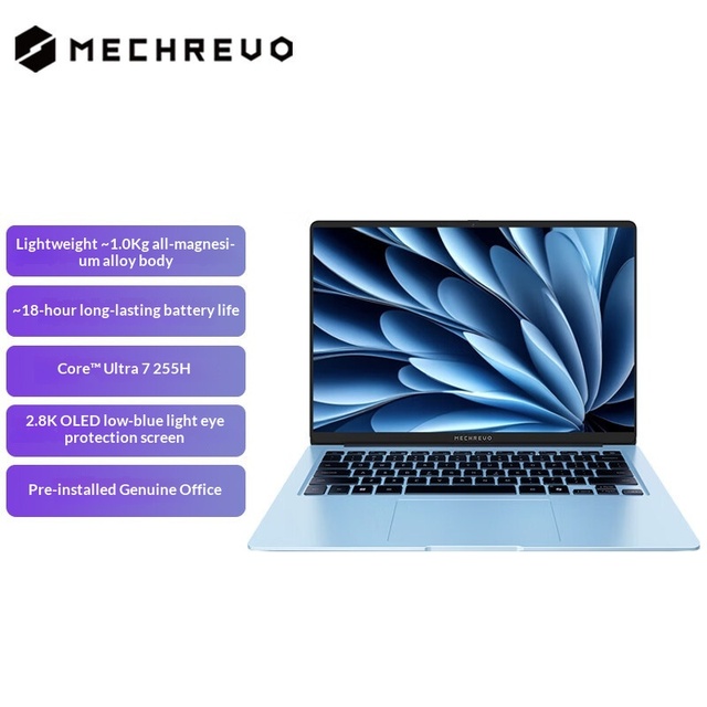 Mechrevo Xingyao 14 Intel Ice Crystal Blue Core Ultra7 255H 2.8K OLED Screen 120Hz 1KG Thin 14.9mm Ultra-thin Laptop Computer