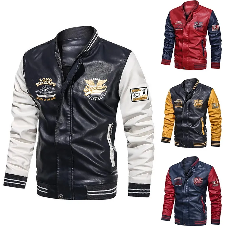 Parche bordado Béisbol Letterman Varsity Jacket Hombres Casual PU Chaqueta de lana Hombres Letterman Jacket