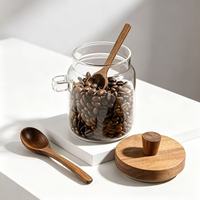 Stoples Kaca Serbaguna Kedap Udara dengan Sendok Kayu, Wadah Makanan untuk Biji Kopi, Teh, Kacang-kacangan