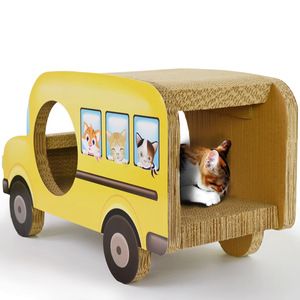 Large Corrugated Cardboard <b>Cat</b> Scratching Post School Bus <b>Cat</b> <b>Bed</b> With Cartoon Pattern 60x26.5x34cm Single Level <b>Cat</b> <b>Tree</b> - Product Image 1