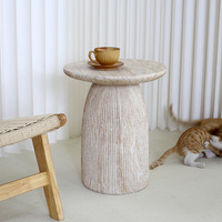 Table basse beige cannelée en faux travertin, table d'appoint moderne en imitation pierre de grotte à coins arrondis pour salon