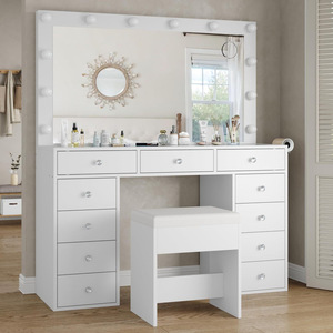 Modern Eco-Friendly <strong>Pine</strong> <strong>Dressing</strong> <strong>Table</strong> Lighted Mirror Drawers Extendable Makeup Vanity Desk Girls Vanity Set Bedroom Hotel - Product Image 1