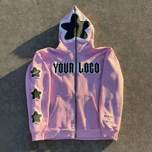 Sweat à capuche personnalisé Y2k avec impression en relief, 500 g/m², en molleton 3D, fermeture éclair intégrale, coupe ample, violet, streetwear pour hommes - Product Image 3