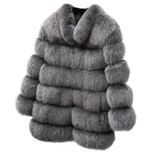 Luckyone 2021 Fox Fur Coat Winter Outerwear With Stand collar thick warm collar whose Skin Fox Fur Coats for Lady Hot Sell