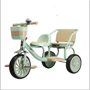 Tricycle pour bébé avec siège arrière pour jumeaux, frères et sœurs, jeu en commun, guidon réglable en hauteur, cloche de style boussole, plastique - Product Image 2