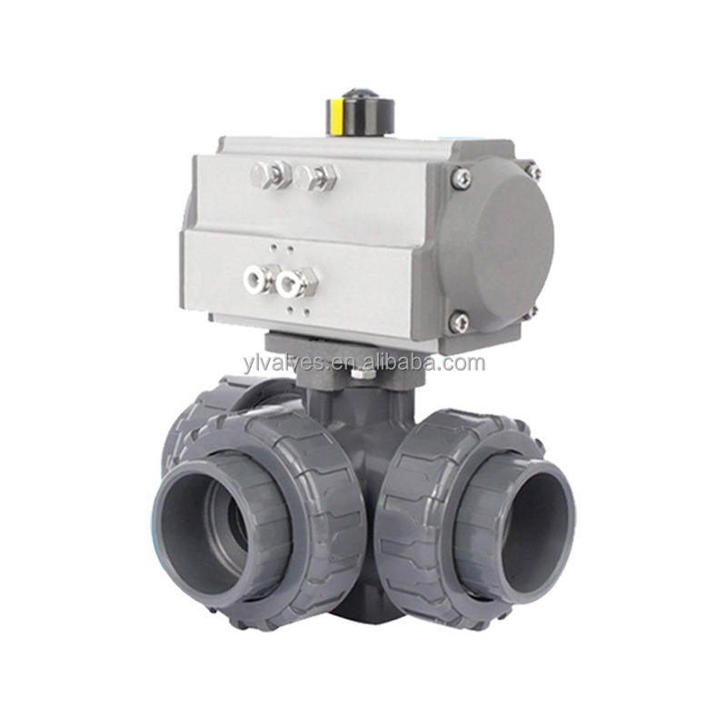 PVC UPVC CPVC Optional Pneumatic Plastic Socket Connection 3 Way Ball ...