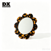 DX DESIGNS Miroir de table en acrylique en forme de fleur, miroir de vanité rond décoratif pour chambre à coucher, commode, bureau de maquillage, décoration intérieure