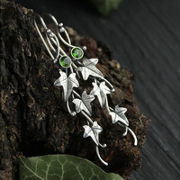 En gros Vintage Argent Plaqué Feuille Vigne Boucles D'oreilles avec Cubique Zircone Ethnique Antique Plante Boucle D'oreille pour les Femmes Bijoux De Mode