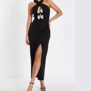 Vestido de Fiesta Elegante para Mujer, Tejido, Sin Mangas, con Cuello Halter, Lazo Frontal y Cintura Natural, Estilo Bodycon, Colección Primavera-Verano, de Fabricante de Ropa - Product Image 1