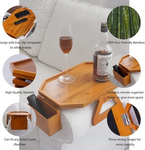 Large Couch Arm <strong>Table</strong> with Remote Control Organizer - Natural Bamboo Sofa Arm <strong>Table</strong> <strong>Armchair</strong> Armrest <strong>Tray</strong> Clip-On Recliner Caddy - Product Image 4