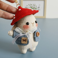 Porte-clés Lapin Champignon Mignon en Tricot Fait Main, Jouet Amigurumi en Fil Doux, Breloque Pendentif pour Sac