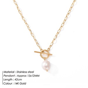 Collier en acier inoxydable perlé pas cher R.GEM. Chaîne à maillons personnalisée tendance avec boucle OT, perles baroques naturelles d'eau douce, vente en gros, cadeau - Product Image 4