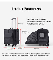 Sac de transport pliable JXB élégant à 4 roues, étanche, grande capacité, ventilé, respirant, léger, transparent pour animaux de compagnie
