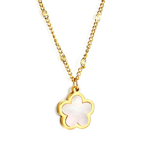 Collier pendentif en acier inoxydable en forme de fleur avec incrustation de coquille blanche pour femme, bijoux cadeau - Product Image 5