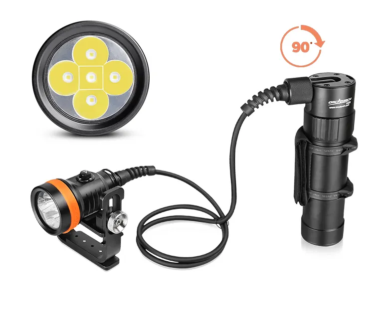 ORCATORCH D630 5 LED 4000 Lumen Straight or Side Mounted Canister Primary Dive Light Technical Diving Flashlight Cave or Wreck