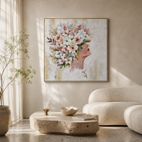 Peinture murale florale moderne et colorée au design unique sur toile avec cadre en bois pour la décoration de la maison