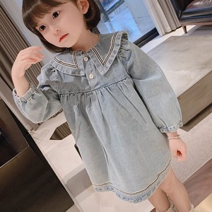 Meilleur prix Robe en jean à col pour bébé fille, jupe à manches longues bleu clair pour enfants - Product Image 4