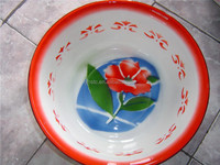 Vasque décorative en émail en promotion Lavabo sur pied en céramique avec revêtement émaillé et motif floral
