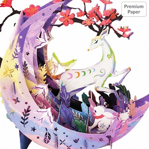 Carte de vœux 3D pop-up, lune violette, animaux, fleurs, carte d'invitation, papier premium pour anniversaire, Noël, décoration - Product Image 4