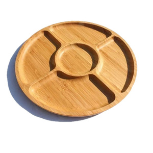 Round Bamboo <b>Tray</b> 4-7 Compartments Oriental Design For Table Food <b>Storage</b> - Product Image 5