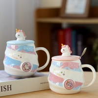 Mug en céramique Licorne Arc-en-ciel Créatif, Design Dessin Animé Mignon, pour Étudiants, Bureau, Couples, avec Couvercle et Cuillère, pour Fêtes, Café et Eau