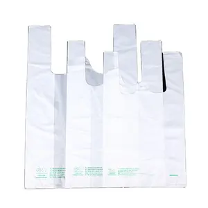 Bolsas de plástico Biodegradable para camisetas, venta al por mayor de fábrica, bolsas de supermercado, 100%
