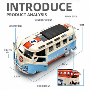 Venta al por mayor: Autobús retro clásico T1 de metal fundido a presión 1:24 con puertas que se abren, juguete de furgoneta camper con función de retroceso, luz y sonido, 3+ años, unisex, YZMODEL Window - Product Image 3