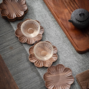 Soporte para taza de té con forma de flor de madera maciza, almohadilla de aislamiento térmico de color nogal, alfombrillas de estilo chino nuevo - Product Image 2