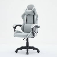 Chaise de jeu ergonomique pivotante de style racing en tissu gris, classe 4, avec vérin à gaz et roulettes en PU