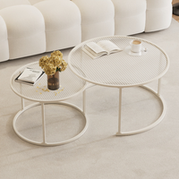 Ensemble de tables basses gigognes personnalisées et durables, design moderne avec verre cannelé et structure en acier inoxydable, mobilier de luxe pour salon, idéal pour petits espaces