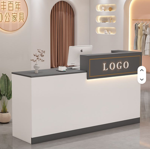 Modern Simple <b>Small</b> Luxury Barber Shop Front Custom Logo Wooden Counter <b>Table</b> Beauty Salon Reception Desk - Product Image 2