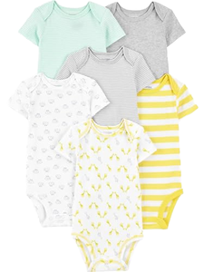 ชุดบอดี้สูทเด็กอ่อน 6 ชิ้น ยี่ห้อ Simple Joys by Carters Baby แขนสั้น ผ้าฝ้าย 100% ลายทาง/สีพื้น ติดกระดุมแป๊ก สีเทา/เหลือง สำหรับเด็กคลอดก่อนกำหนด - Product Image 1